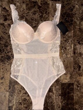 Frederick’s of Hollywood Lace & Mesh Shimmer Bodysuit - Tonya NWT